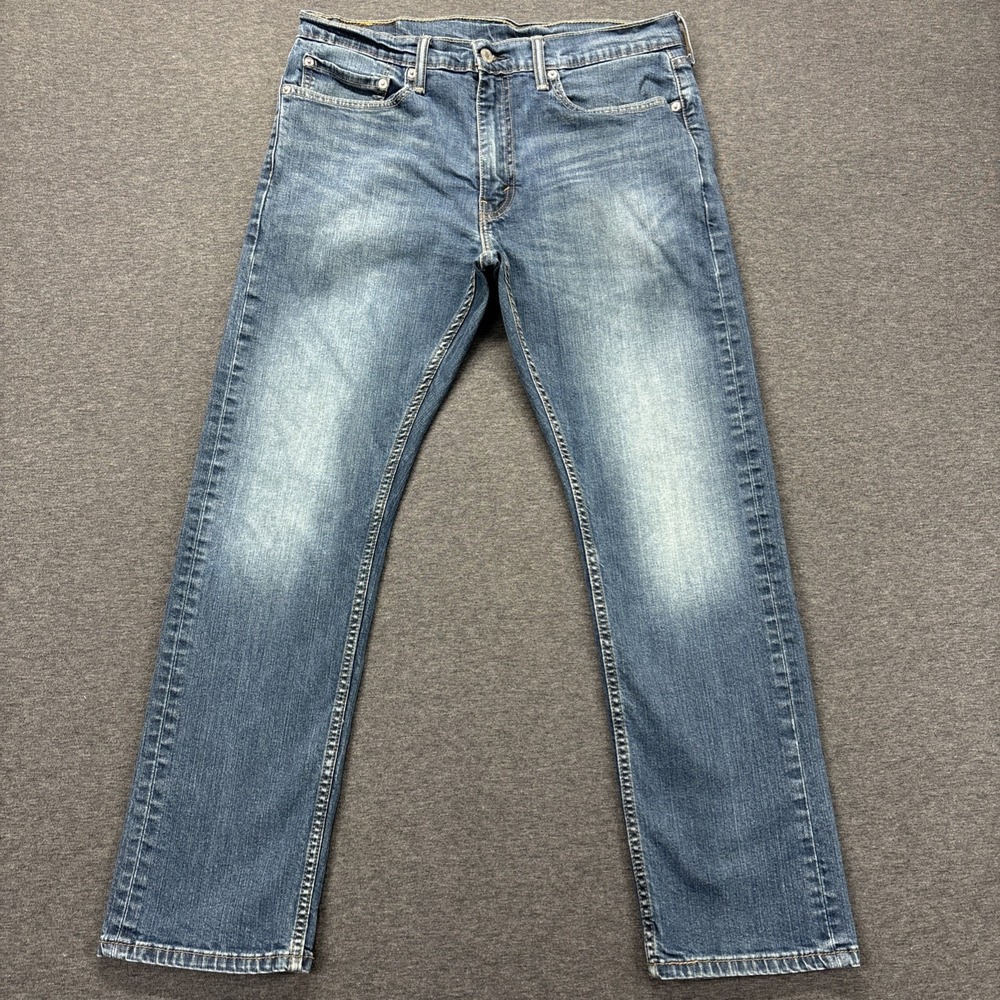 Levi's 513 Jeans Mens 34x30 Blue Slim Straight Stretch Denim Workwear Whiskered